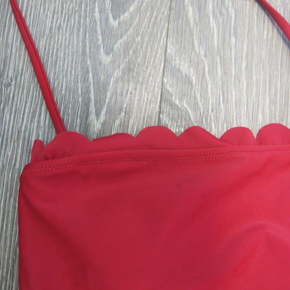 BEACHSISSI *NWOT* One Piece Swimsuit Bathing Size M Lace Up Ruffle Wine Red - Picture 5 of 14